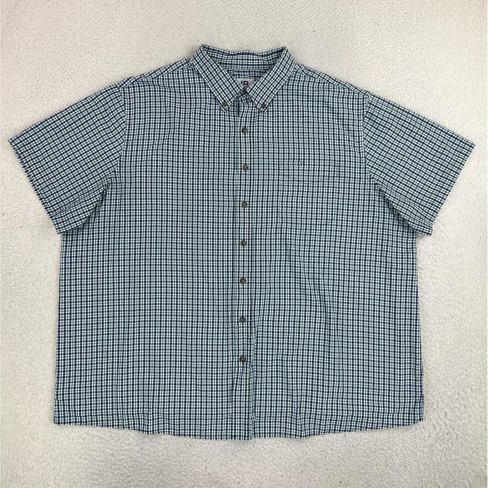 HB Shirt Mens 2XL Blue Green Check Short Sleeve Button Up Cotton Blend Casual